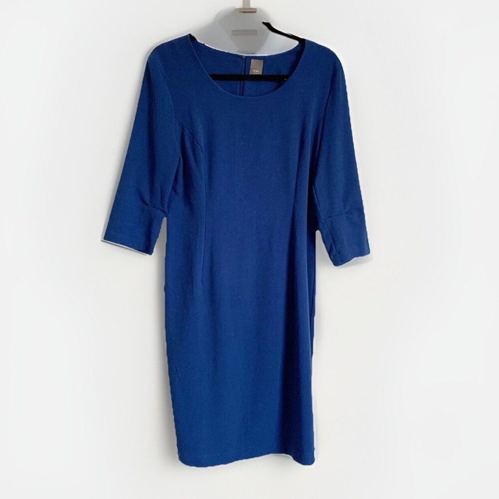 Ichi Jocona Blue Ponte Knit Midi Career Dress Women’s Medium 3/4 Sleeve
